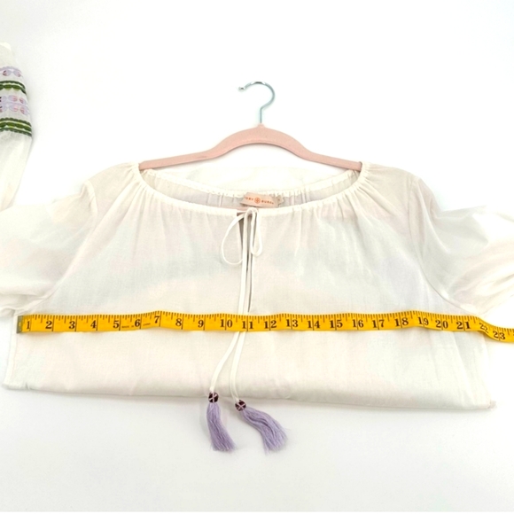 Tory Burch White Tunic with Lavendar and Green Sequin Embroidery. - Picture 13 of 15